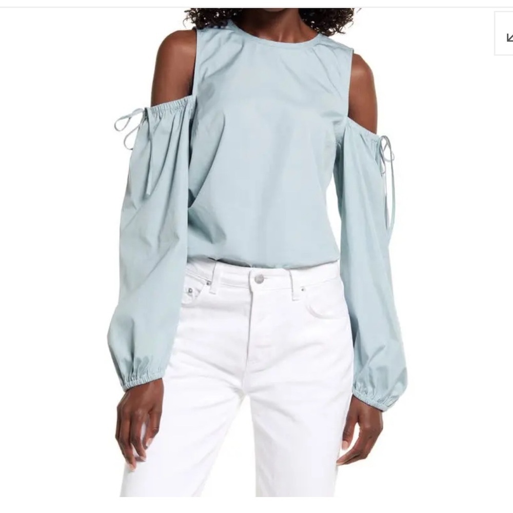 Cold Shoulder Cotton Poplin Shirt - Teal Mist XS